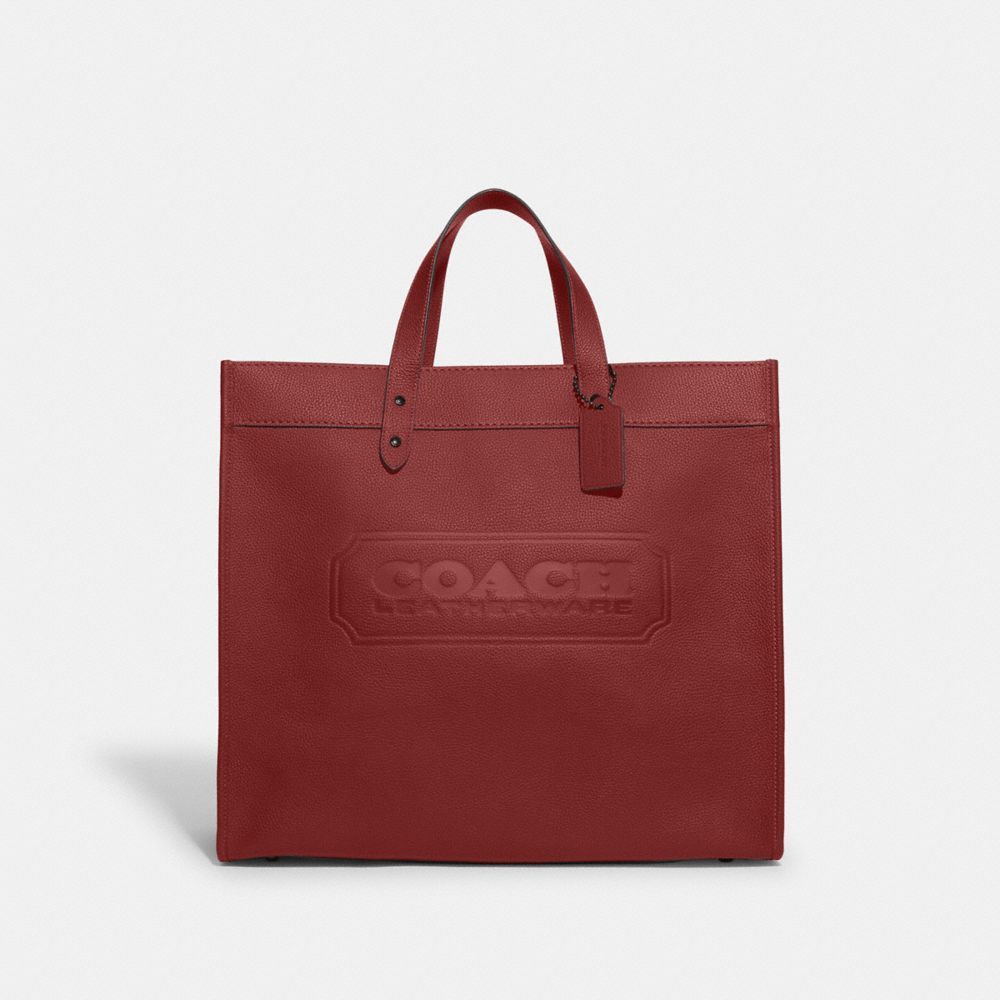 Bolsas Tote Coach Field Tote Bag 40 With Badge Masculino Vermelhas | RTSVOMP-06