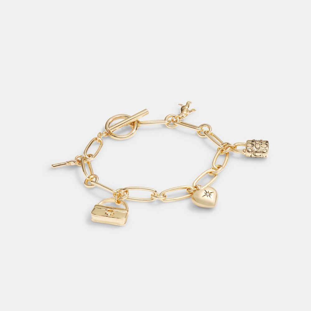 Jóias Coach Iconic Charm Chain Bracelet Feminino Douradas | NXJKDOW-16