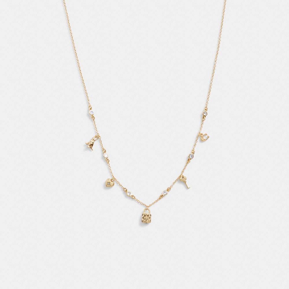 Jóias Coach Mini Iconic Charm Necklace Feminino Douradas | YKHMRTS-03