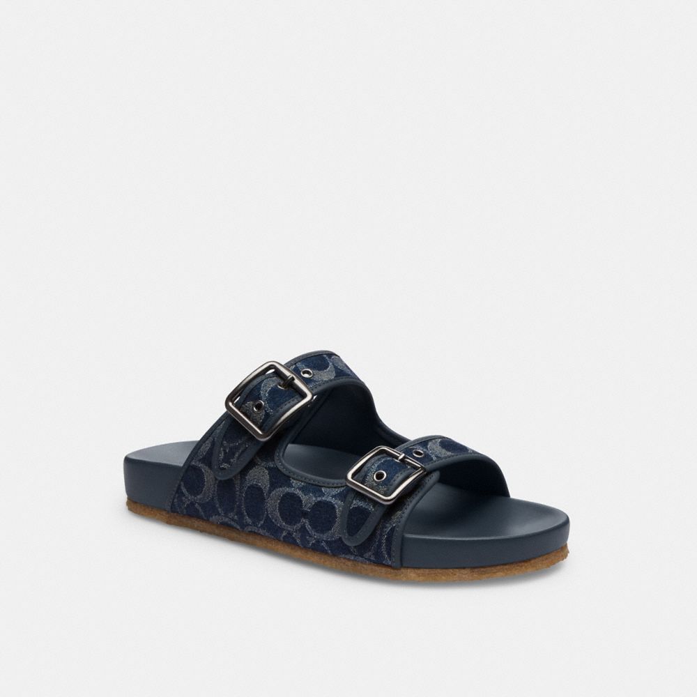 Sandálias Coach Buckle Strap Sandal In Signature Denim Masculino Azuis | WXKAZND-16