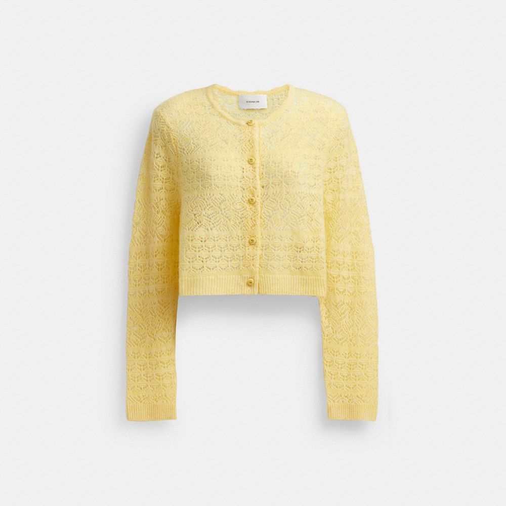 Tops Coach Lace Knit Cardigan Feminino Amarelas | GCFVMKH-02
