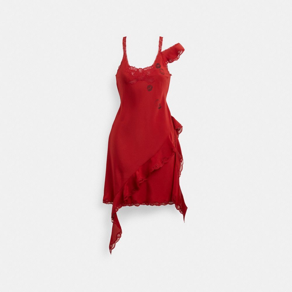Vestido Coach Mini Ruffle Dress Feminino Vermelhas | FQCNSXP-57